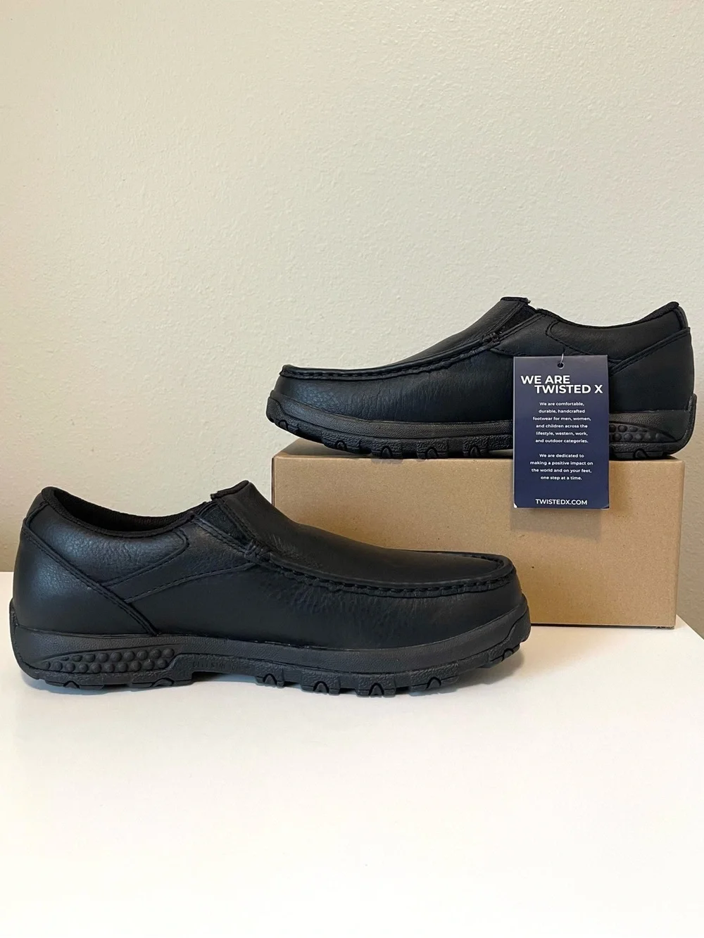 NWT Twisted X Slip On Driving Mocs - Antique Black Leather Upper - Size 8.5M